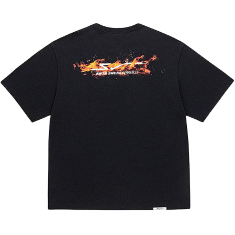 Anta Solid Color Short Sleeve Black Round Neck Casual Sports Knit Top Unisex tops 172631101V