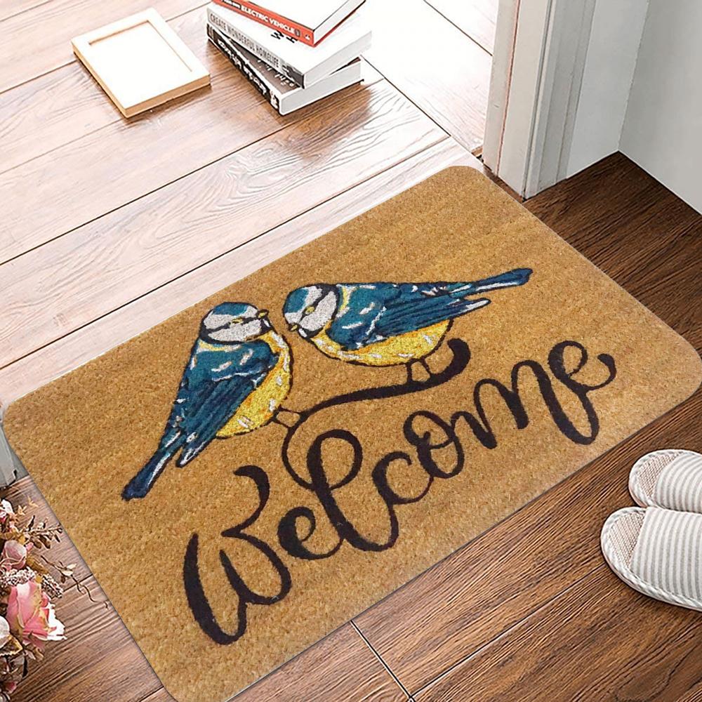 Vintage Vogel Floral Willkommen Muster Fußmatte Rutschfester Teppich für Eingangstür Eingangsbereich Heimdeko Naturliebhaber Verwendung