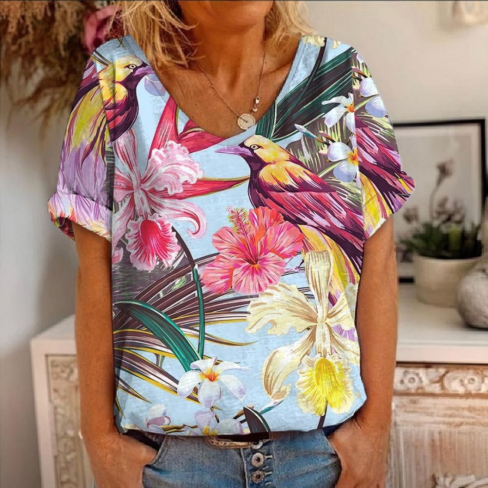 Nová zvířecí ptáčí 3D potisk kolibřík dámská trička s krátkým rukávem s výstřihem do V Y2K trička oversized Harajuku trička dámské oblečení