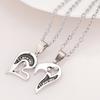 1 Pair Couple Necklace I Love You Rhinestone Inlaid Unisex Heart Shape Pendant Lover Necklace for Anniversary