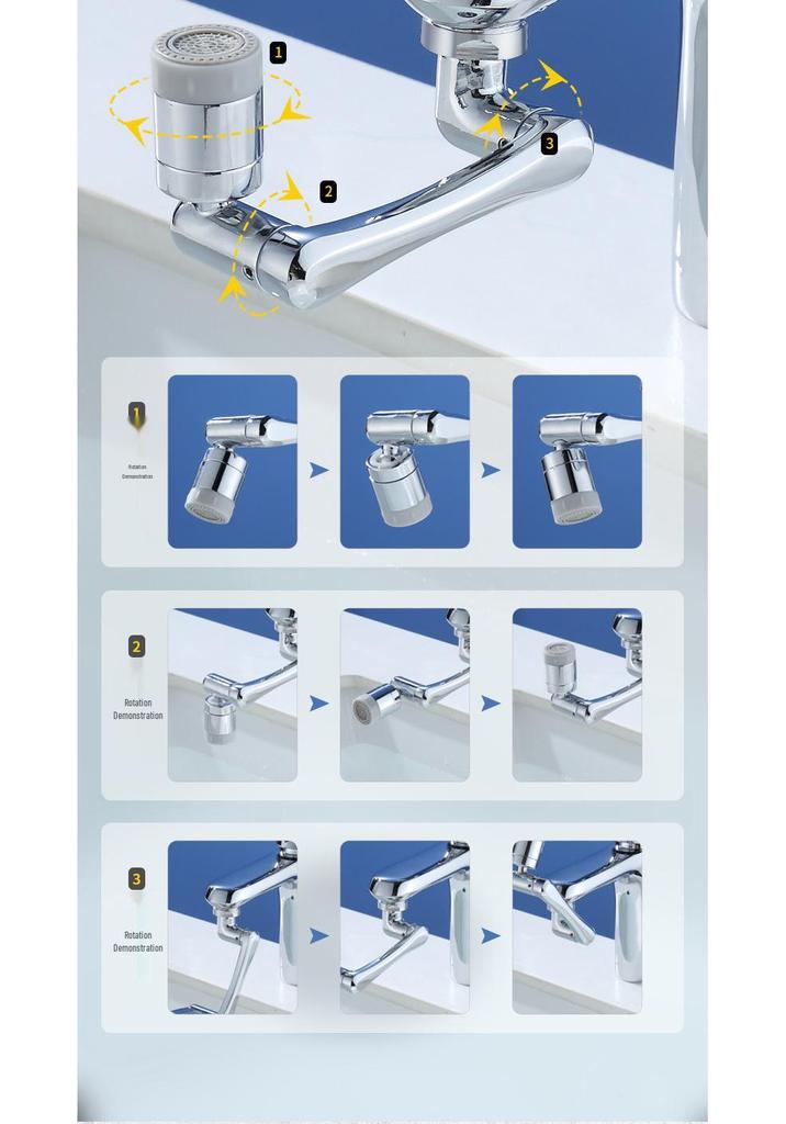 Universal 1080° Rotating Faucet with Lifting Anti-Splash Spout for Bathroom Face Washing and Brushing Teeth