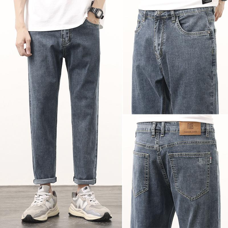 

Straight-leg Jeans Summer Thin Trendy Brand Slim Straight-leg Pants Korean Style Trendy Stretch Jeans Men s High Street American Style 40 сірий колір