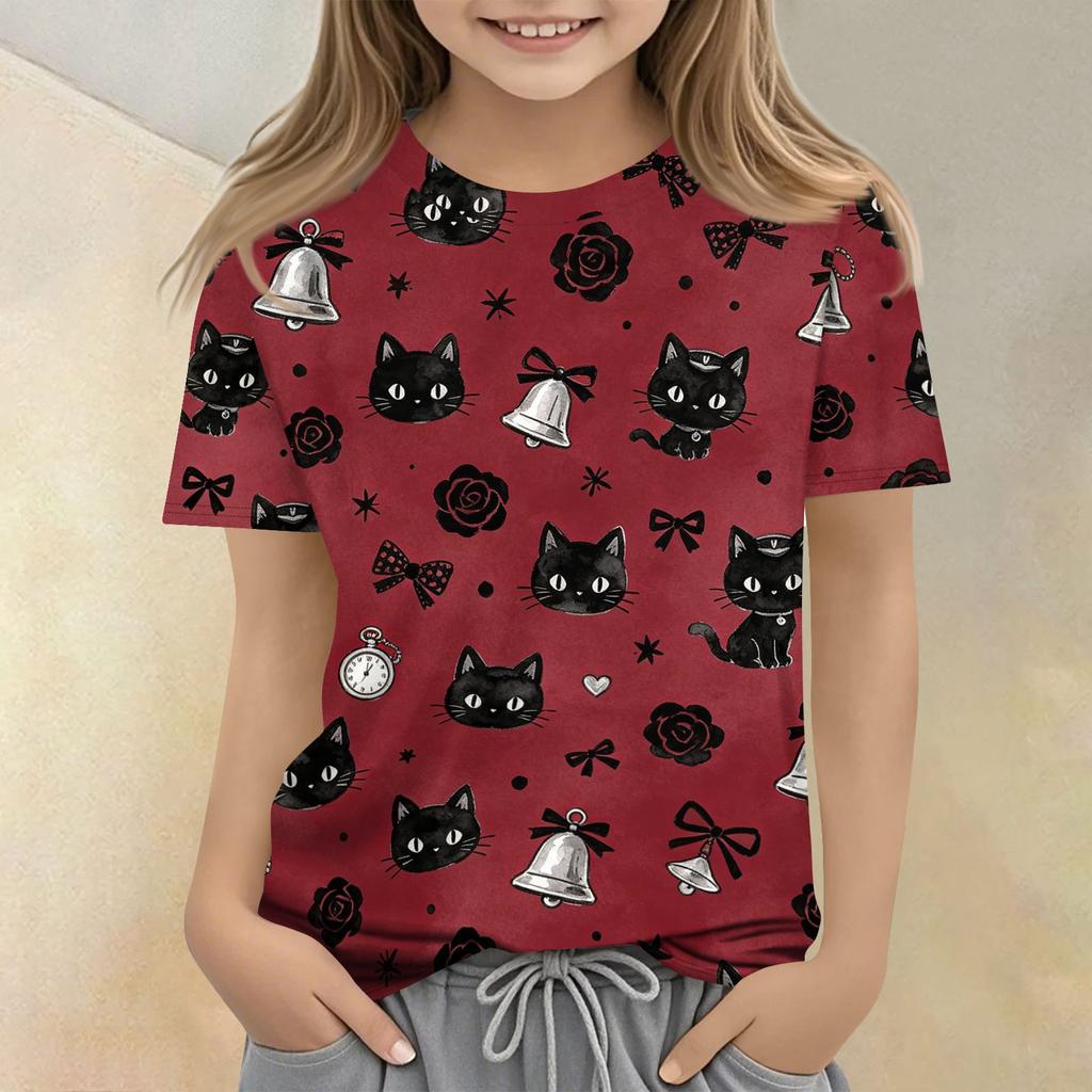 Children's Animal Print Crew Neck Short Sleeve Casual Loose Fit T Shirt Top for Kids Soft Comfortable Fabric Suitable for Everyday Wear