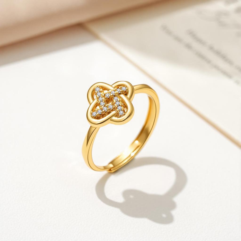 Women's Cross Clover Ring with Inlaid Diamond Zirconia - European & American Fashion Adjustable Open Index Finger Ring