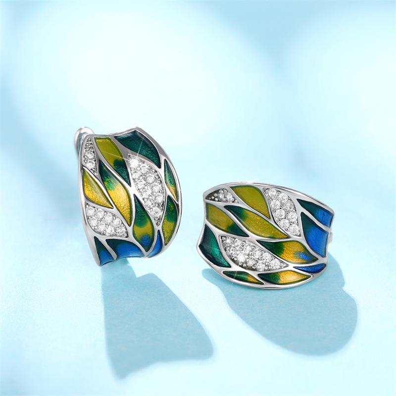 Idyllic Green Mori Enamel Zircon Earrings, Women'S Elegant Ear Buckle Wedding Vacation Jewelry