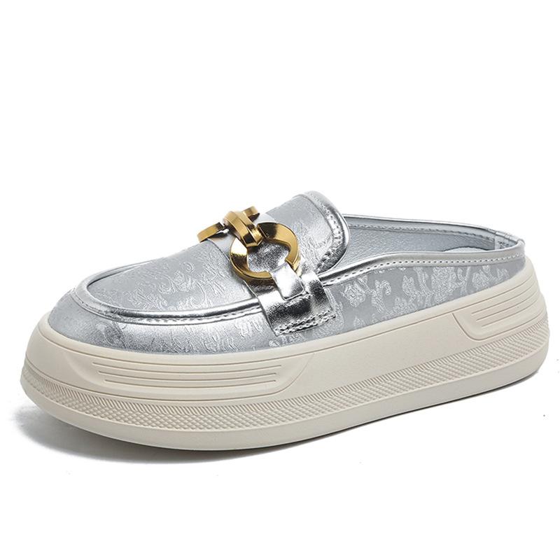 Baotou half slippers women's new thick-soled heel-less half-support single shoes in the summer of 2025 wear one-pedal lazy shoes