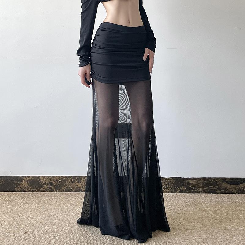 Fustă nouă de vară pentru femei, culoare uni, slim, stil stradal, cu talie înaltă, cu șifon la șolduri