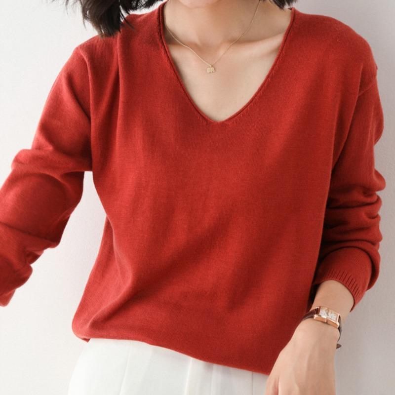 YYFS Dámská móda Ležérní Jednobarevný Potisk Podzim Zima Dlouhý rukáv Výstřih do V Volné Pulovry Svetry