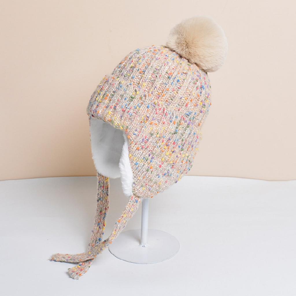 Bonnet d'hiver pour femme en tricot avec cache-oreilles, bonnet avec oreilles, chapeau d'extérieur chaud en fourrure