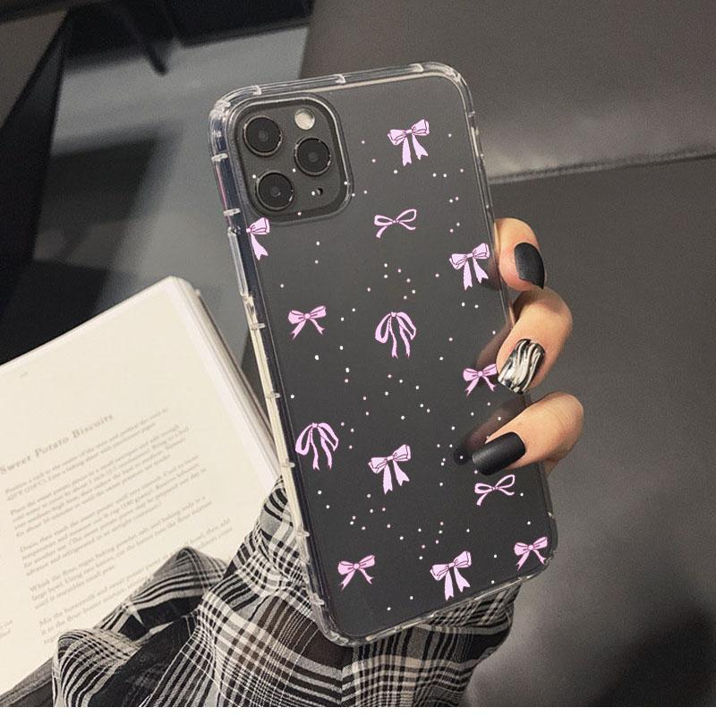 Colorful Bow Print Clear Phone Case For iPhone 15 14 13 12 11 Pro Max SE XR X XS 7 8 Plus SE 2 Transparent TPU Shockproof Cover