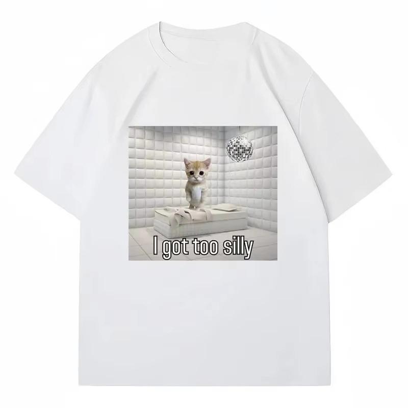 I Got Too Silly Funny Sad Crying Cat Model T-shirt Women's Short-sleeved T-shirt Casual and Comfortable Couple Street Wear