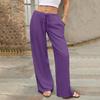 Women's Summer Casual Wide Leg Pants Elastic Waistband with Drawstring Pockets Lightweight Loose Fit Lounge Trousers for Everyday Wear
