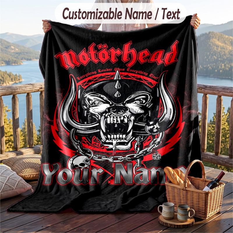 Flannel Blanket Motorhead Print Custom Name Text Soft Throw for Sofa Bed