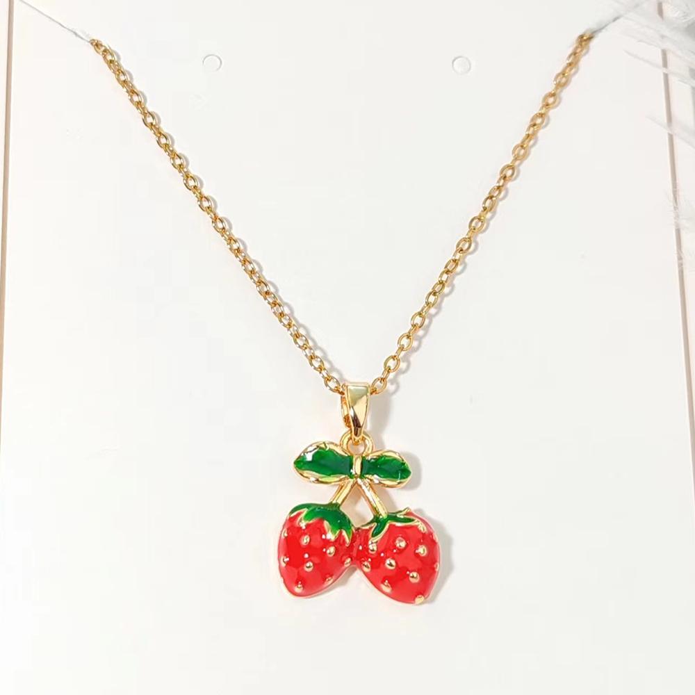 Colorful Zircon Cherry Pendant Necklaces For Women And Girls Stainless Steel Fashion Romantic Jewelry Accessories Gifts