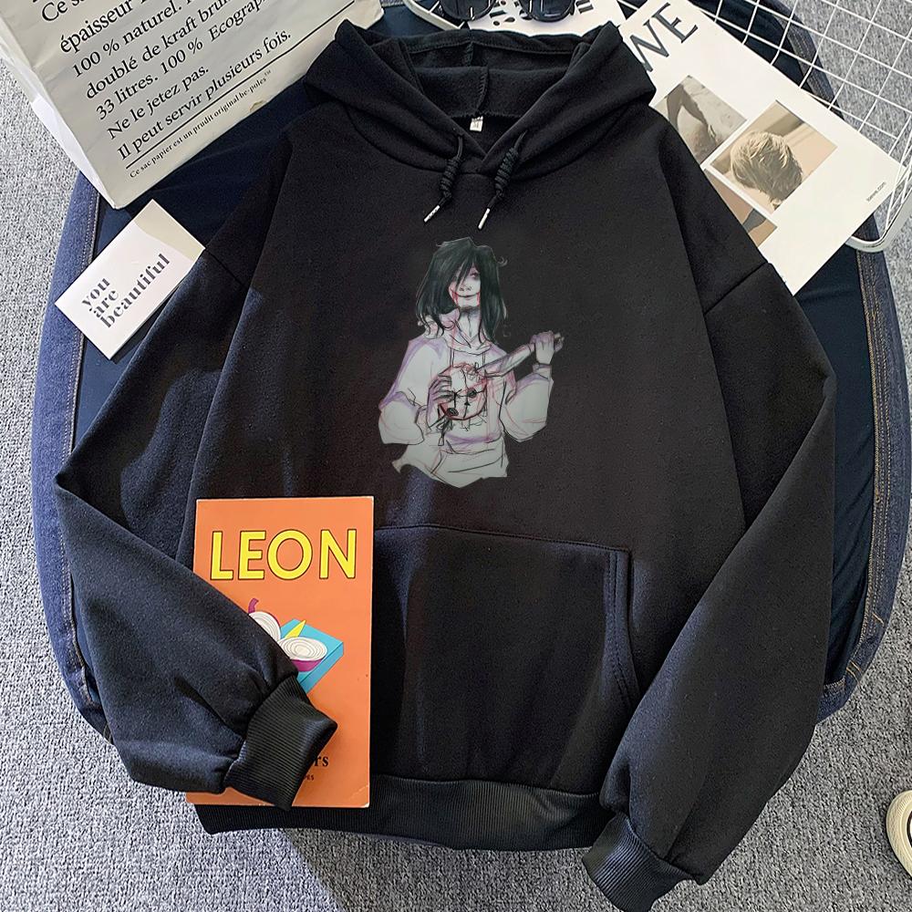 Jeff The Killer Virtual Characters Printed Hoodies Women Casual Cartoon Graphic Sweatshirts Hooded Fleece Autumn Winter