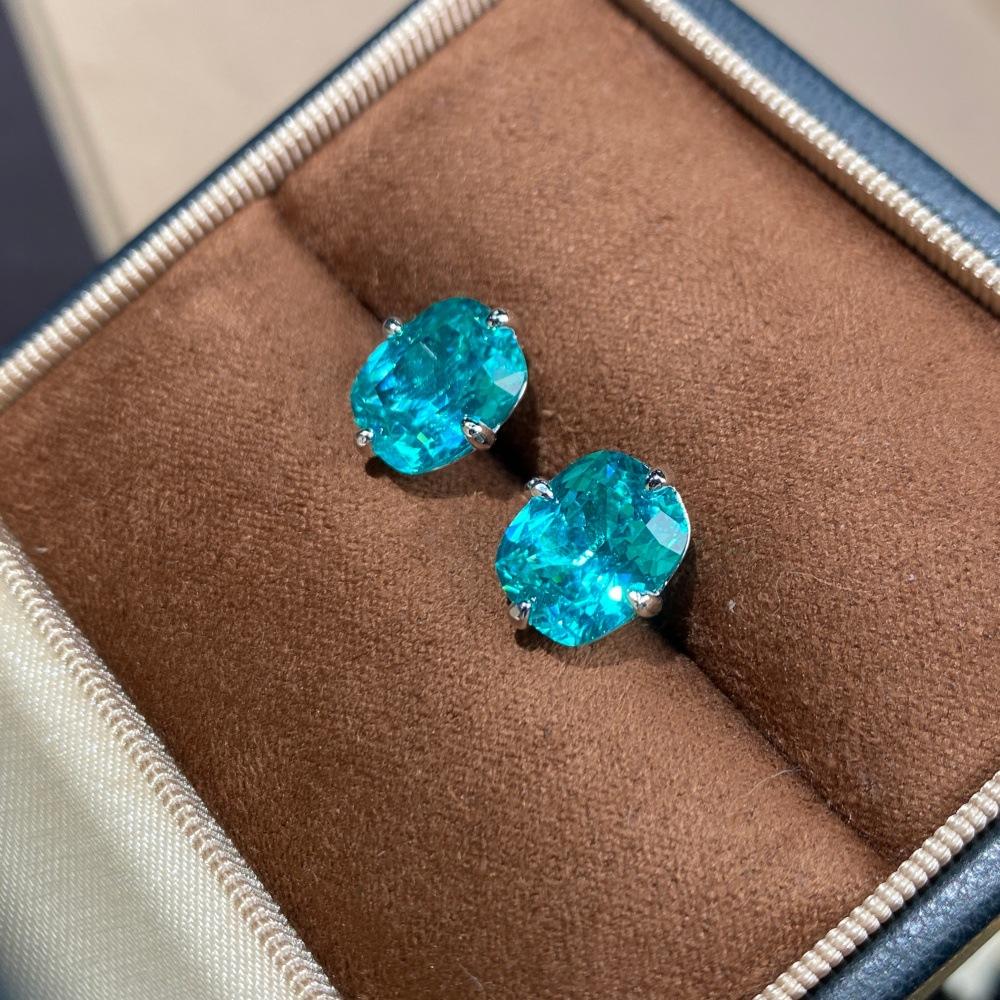 Clavo de Oreja de Plata Pura S925 para Mujer Diamante de Cultivo de Laboratorio Paraiba Bolso Garra Cuatro Clásica Lujo Banquete Estilo Dama Rica