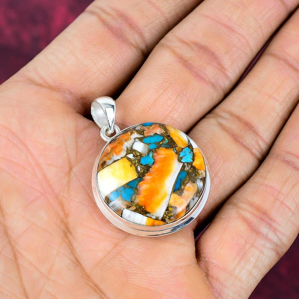 Orange Spiny Oyster Pendant, 925 Sold Sterling Silver Gemstone Jewelry, Handmade Pendant Amazing Jewelry, Gift For Her