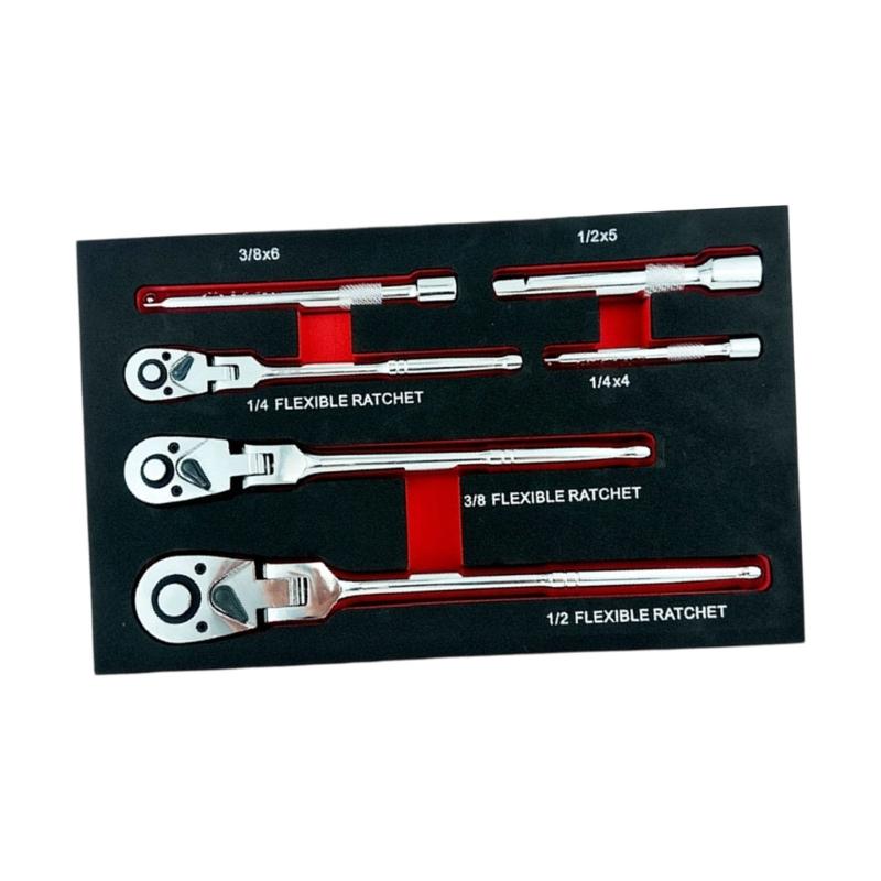 

6PC Ratcheting Head Wrench Kit with 180 Degree Rotates Feature & Extension Rod for Confined Space Repairs Use