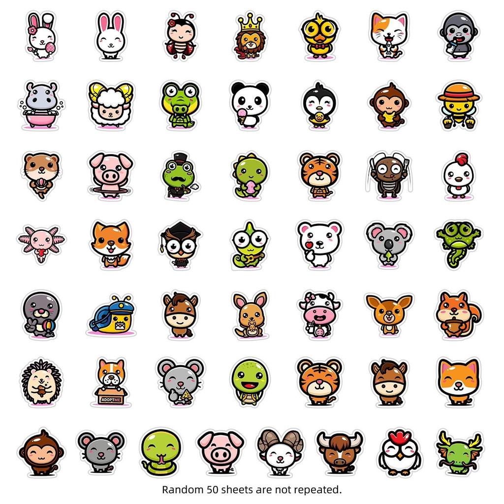 50PCS Cute Cartoon Animal Waterproof Stickers for Phones & Computers