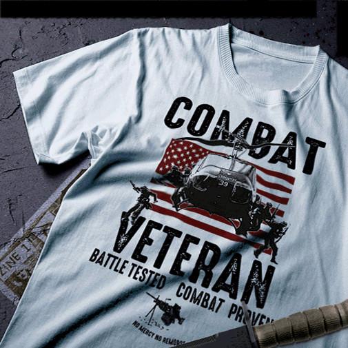 

Helicopter Raid T-Shirt U.S. Flag Battle Tested Combat Proven Infantryman Tee 4XL