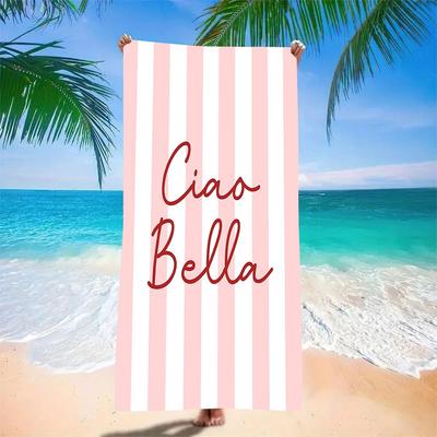 Pink White Stripe Ciao Bella Print Beach Towel Microfiber Sand Proof Pool Towel Summer Swim Outdoor Gym Outdoor Beach Essential