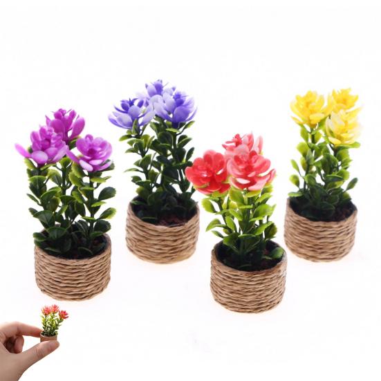 Artificial Plants for Room Mini with Vase, Small Fake In Handwoven Seagrass Indoor Greenery Baskets, Realistic Faux Floral Arrangement Shelf
