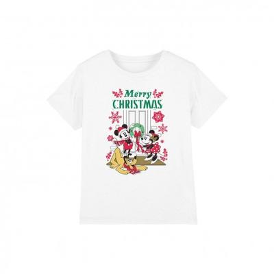 Childrens/Kids Mickey & Minnie Mouse Wreath Christmas T-Shirt