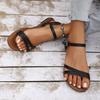 Women's Round Headed Retro Hollowed Out Casual One Button Open Toed Women's Sandals