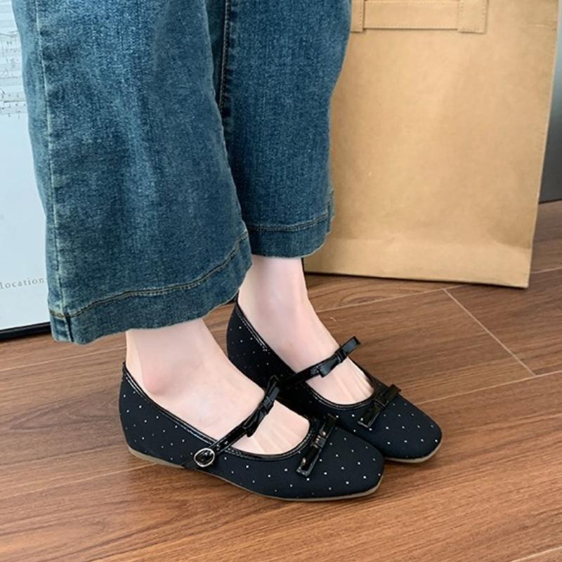 

Fashion New Double Bowknot Mary Jane Shoe Women Square Toe Glossy Leather Flats Female Dance Ballets Party Wedding Shoe 35 чёрный