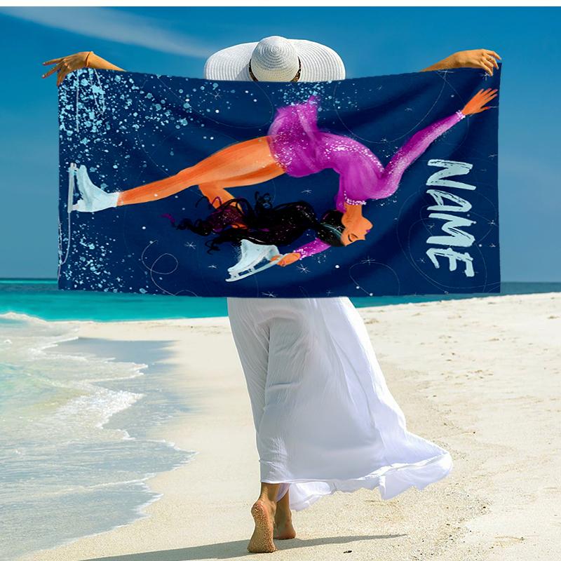 Custom Name Ultra-Soft Beach Towel with figure skating Theme,Ideal for Pool - Camping, Diving - Perfect Travel Essential, Vibrant Beach Towel.