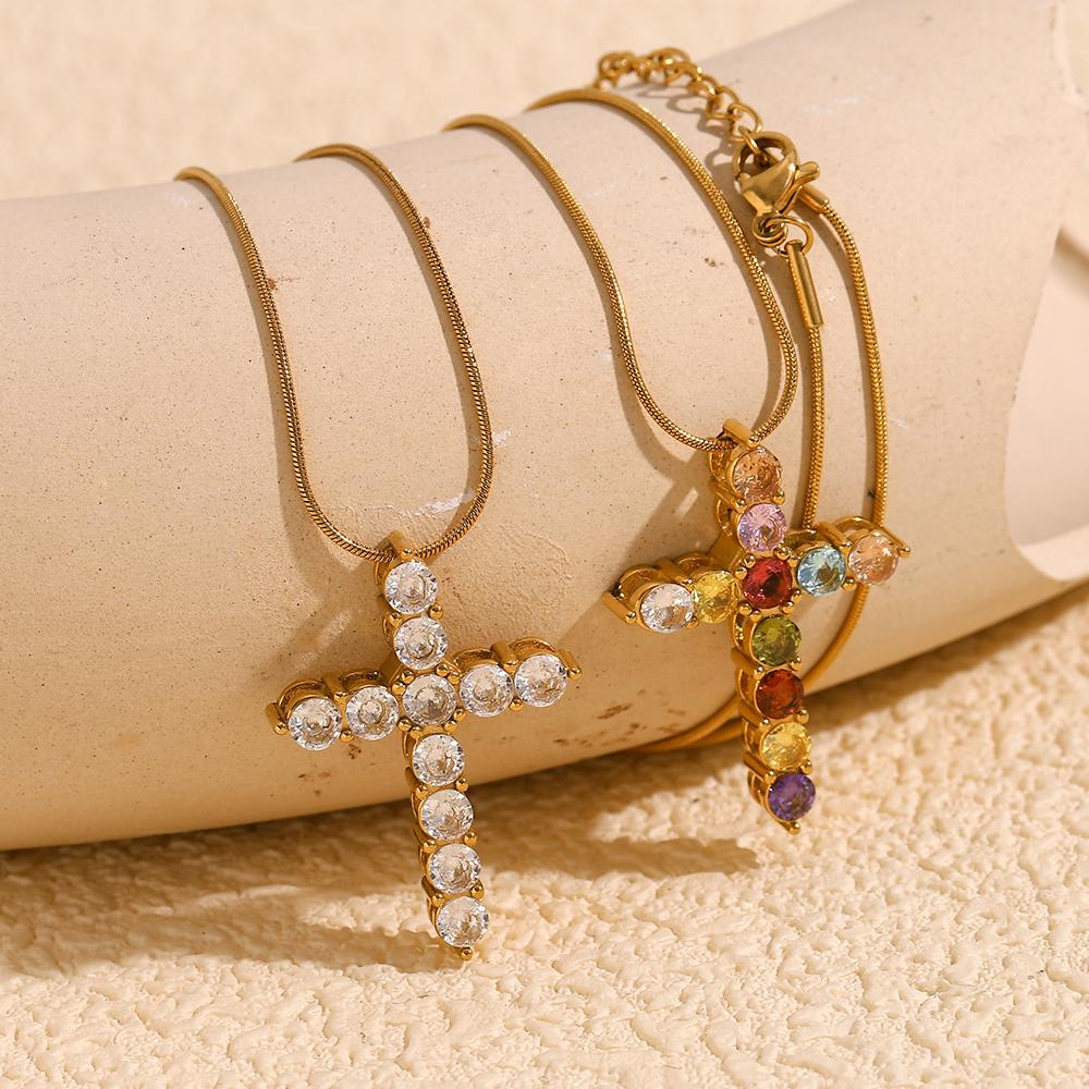 MamacitaSlay Classic 316L Stainless Steel Zircon Cross Necklace Waterproof 18K Gold Plated Neck Jewelry Women's Elegant Necklace