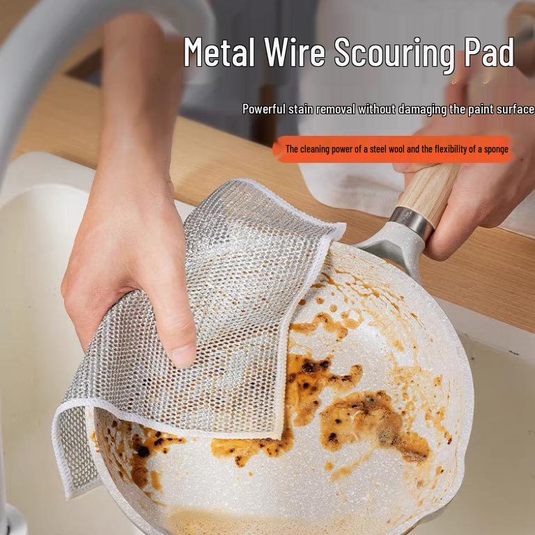 Silberdraht Spültuch: Stahlwolle durch doppellagige Metall-Dekontaminationsbürste ersetzen