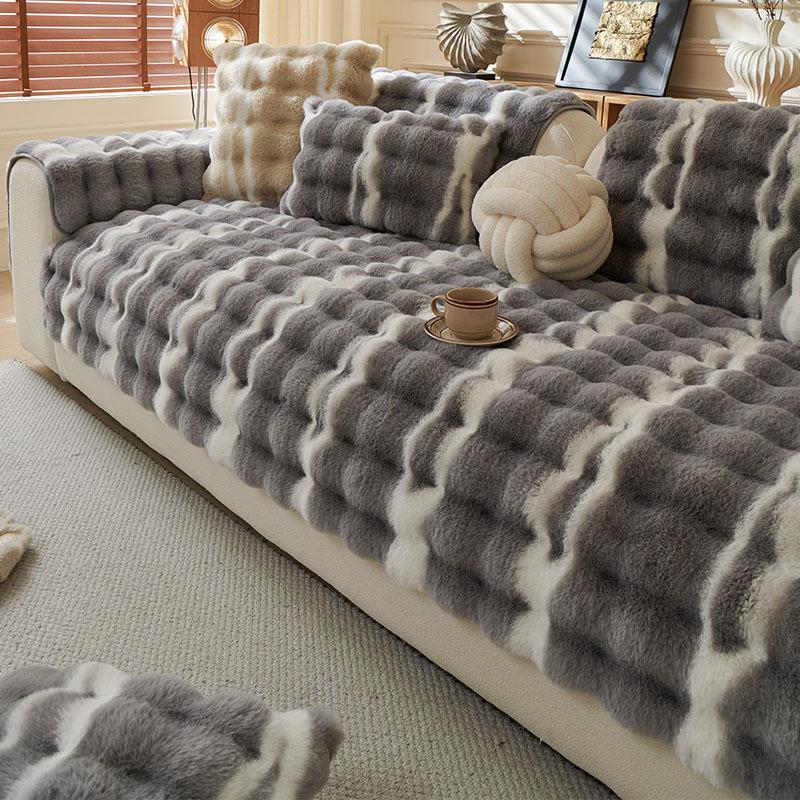 Tykke imitert kaninpels Plysjsofa Glidetrekk Sklisikkert mykt sofa Håndkle Sofa Putetrekk for stue Moderne hjemmeinnredning