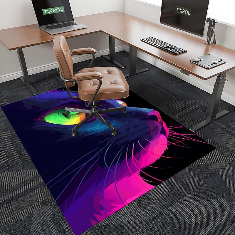 1pc Neon Cat Office Chair Mat - Festival Gift, Non-Slip Carpet for Home and Office Decor, Suitable for Gaming Room, Living Room, Bedroom, Seasonal Uni