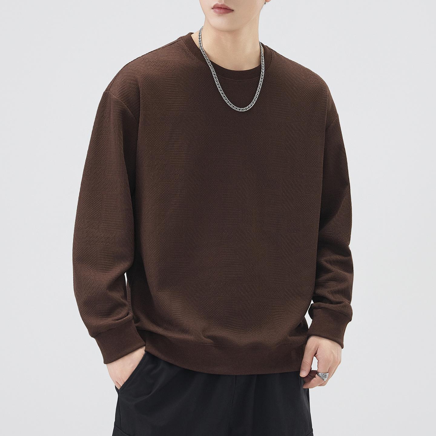 

Men s American Trendy Heavyweight Round Neck Sports Hoodie - Autumn Winter Pullover Long Sleeve Top Extra Large кавовий