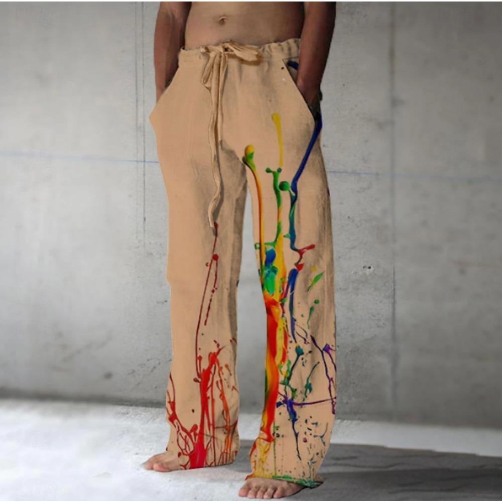 Men's 3D Multi-colored Dye Printed Baggy Casual Trousers, Elastic Drawstring Waist with Pockets, for Spring Summer Home Outdoor Vacation
