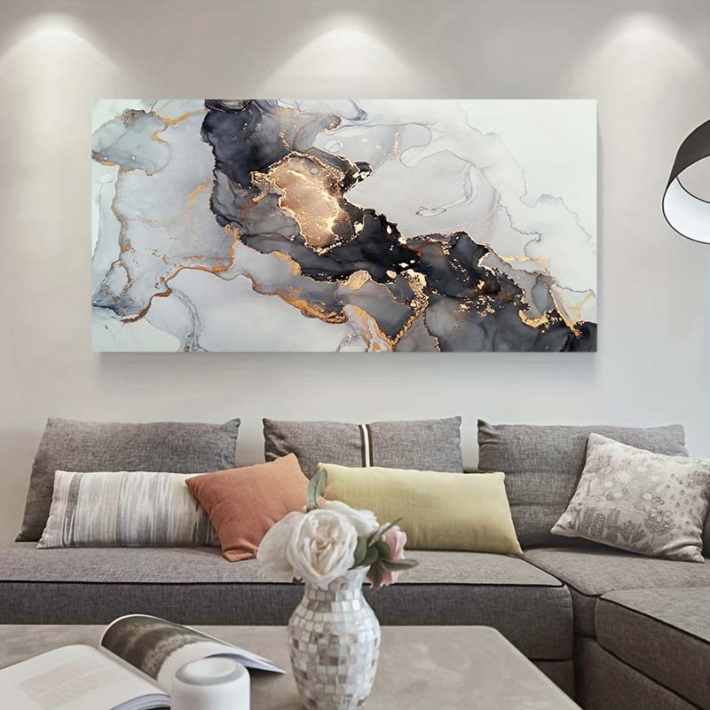 Abstract Gold Grey Black Geometric Cloud Canvas Painting Modern Marble Printing Art Wall Decoration For Home Room Decor Pictures