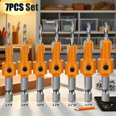 Juego de Brocas Avellanadoras de 5/7 piezas, Vástago Redondo de 8 mm, Tamaños Cónicos 2.8-4.0 mm para Carpintería, Tornillo, Herramientas para Perforación y Apertura de Agujeros