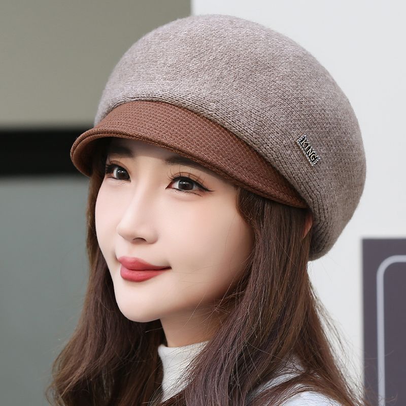 Hat Women's Autumn and Winter Knitted Warm Cap Thickened Cotton Beret Women