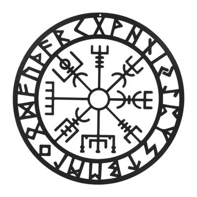 Metal Wall Art Metal Viking Decor Nordic Mythology Runes and Symbols Sign Home Interior Decorations Round Shape Ornament