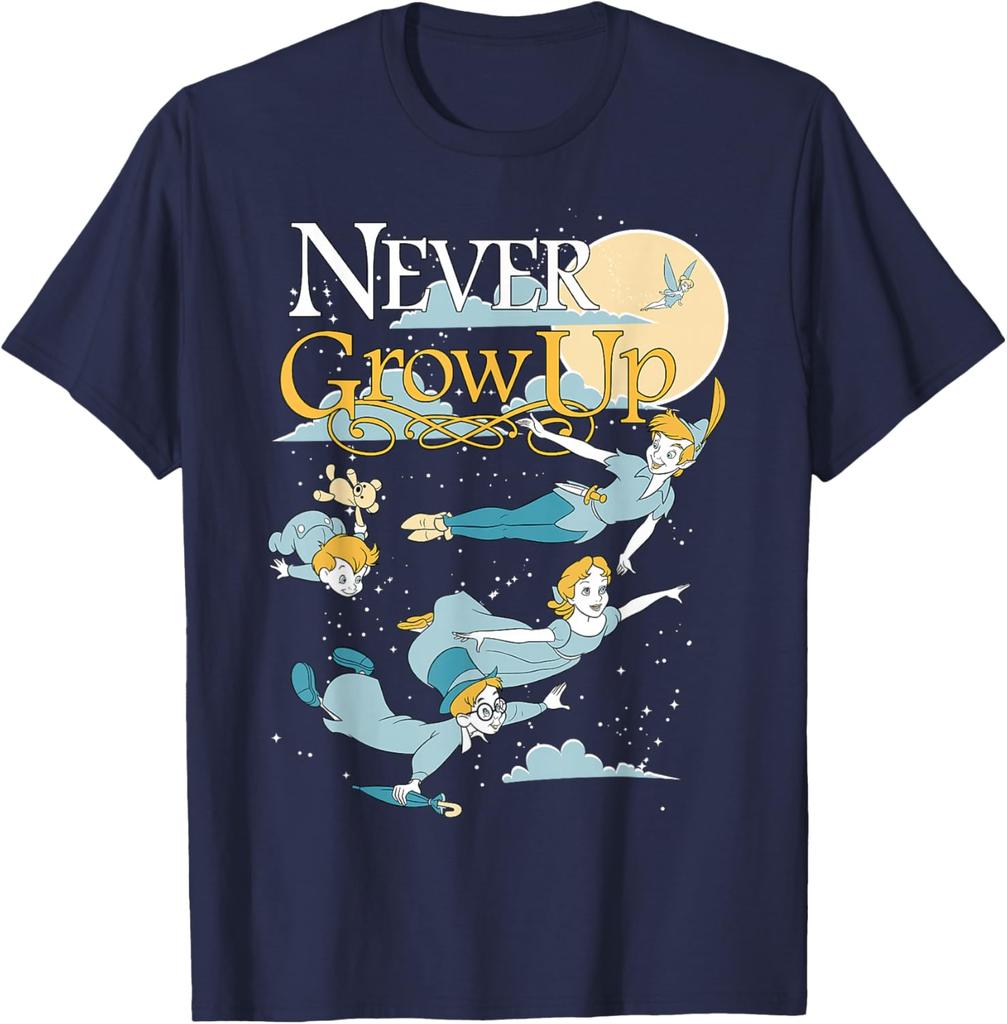 Maglietta Casual Moda Disney Peter Pan Scatto di Gruppo Non Crescere Ritratto Notturno S-4XL Estate