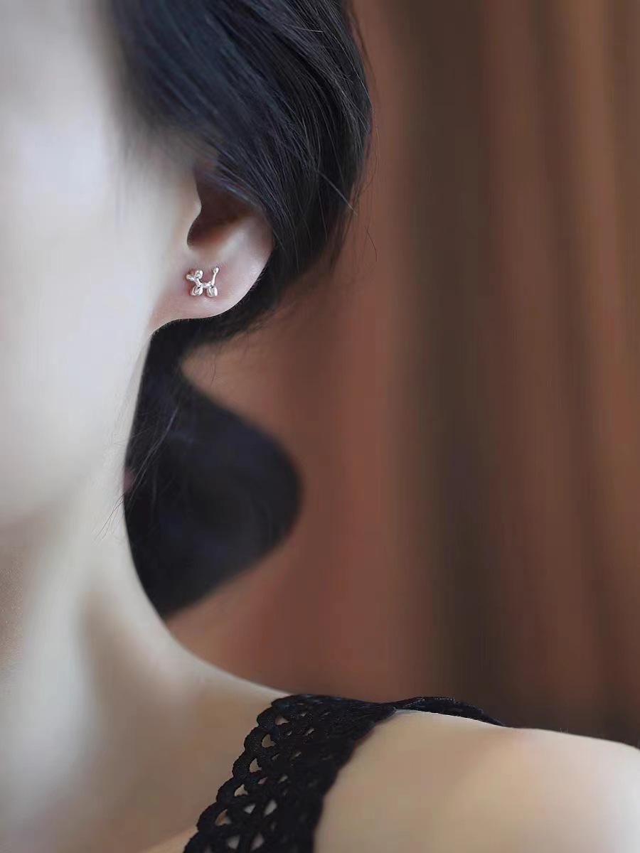 Серьги-гвоздики Beixi Silver s925 в форме собаки-шарика - Простые, Уникальные Украшения для Хряща Уха Щенка S925 Silver