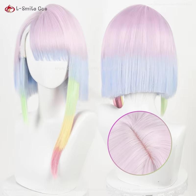Anime Lucy Cosplay Pruik Lucy Kleurverloop/Geverfd 45cm Pruik Hittebestendig Synthetisch Haar Dames Halloween Feest Pruik + Pruikkap white
