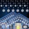 Christmas Snowflake Icicle Lights,6.5ft 144LED Curtain Lights Outdoor with 12 Drops, 8 Modes Waterproof Connectable Fairy Light for Eaves, Garden,