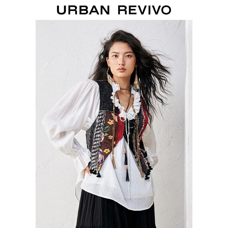 UR Women s Retro Multicolor Patchwork Tassel Knitted Cardigan S