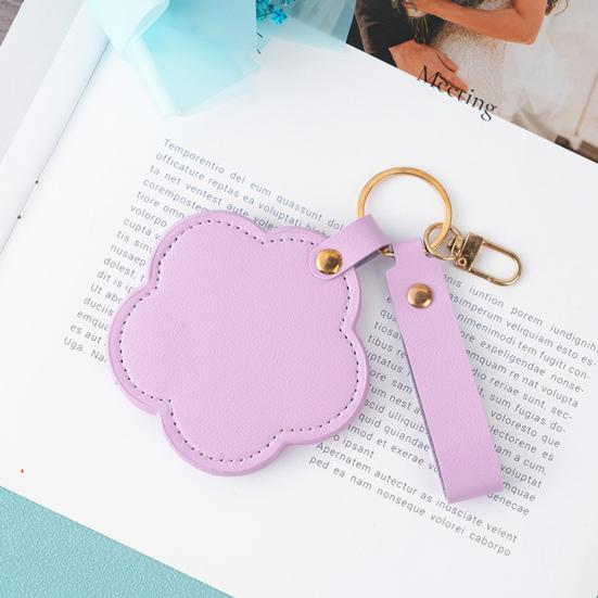 Faux Leather Flower Makeup Mirror Waterproof Portable Vanity Mirror Keychain