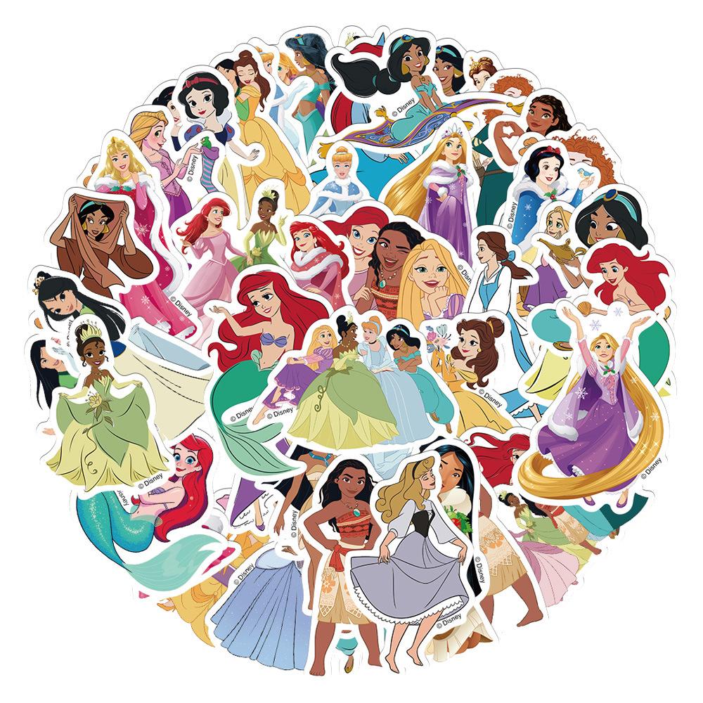 100pcs Mixed Princess Stickers Cute Rapunzel Belle Ariel Cartoon Decals DIY Scrapbook Luggage Kawaii Graffiti Sticker