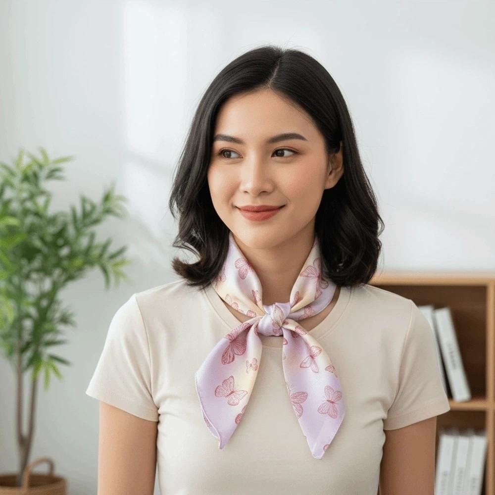 Breathable Small Square Scarf Lightweight Square Handkerchief Elegant Printed Silk Scarf  Women