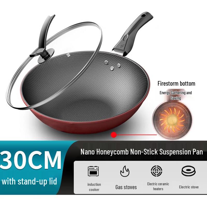 Utuo 30CM Non-stick 304 Stainless Steel Wok with Lid