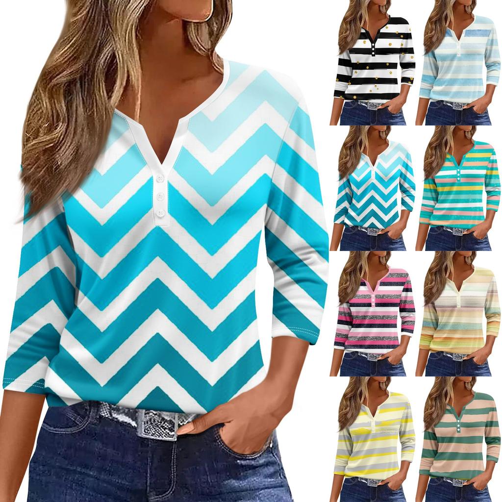 Women's T Shirt Tee Print Button 3/4 Sleeve Daily Weekend Fashion Basic V Neck Regular Top